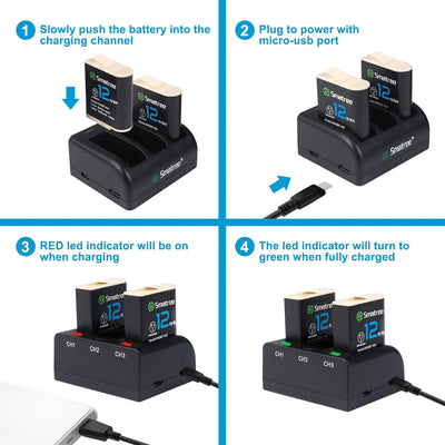 Smatree Akku 2-Pack1800mAh Kompatibel für GoPro Hero 12, GoPro Hero 11, GoPro Hero 10 und GoPro Hero