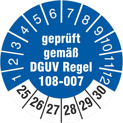 500 Prüfetiketten 30 mm Lagereinrichtungen geprüft DGUV Regel 108-007 2025-2030 Prüfaufkleber Prüfpl