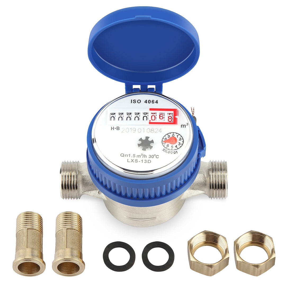Cocoarm Wasserzähler Zapfhahnzähler Kaltwasser 1,5 m3 / h 0-40 ℃ Mechanischer Wasserzähler 15 mm 1/2