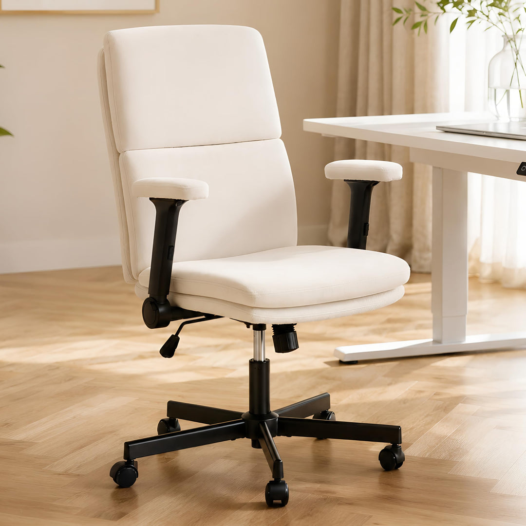 Fizzin Beige Ergonomischer Bürostuhl Schreibtischstuhl mit Hochklappbare Armlehne, Doppellagiger Hoh