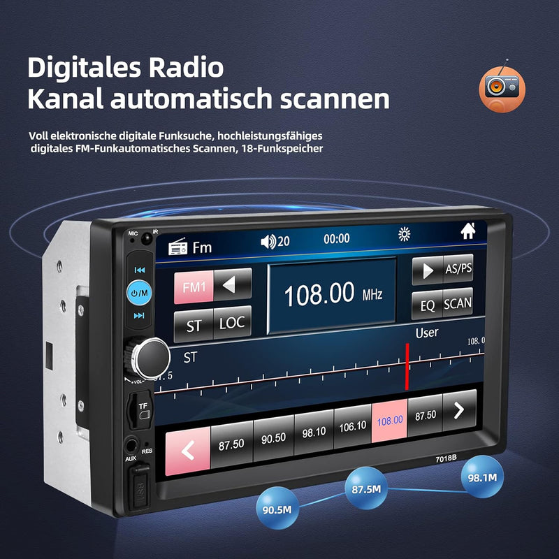 NHOPEEW 7 Zoll Autoradio mit Mirror Link 2 Din MP5 Player Bluetooth Lautsprecher AUX USB FM TF Karte