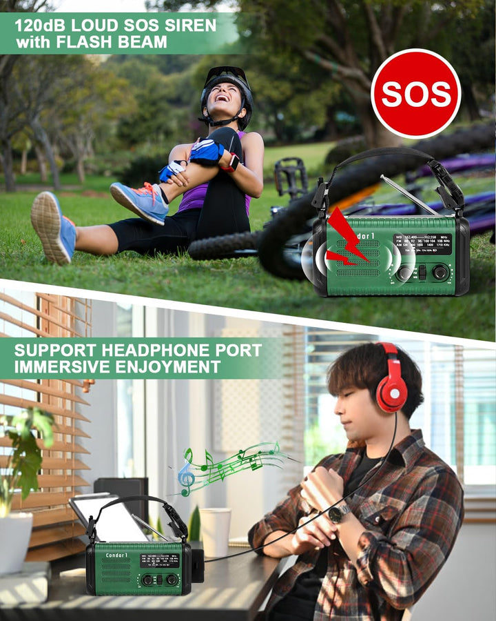 20000mAh Kurbelradio, tragbares Solar-Notfallradio mit AM/FM-Empfang, SOS Alarm, LED-Leselicht und T