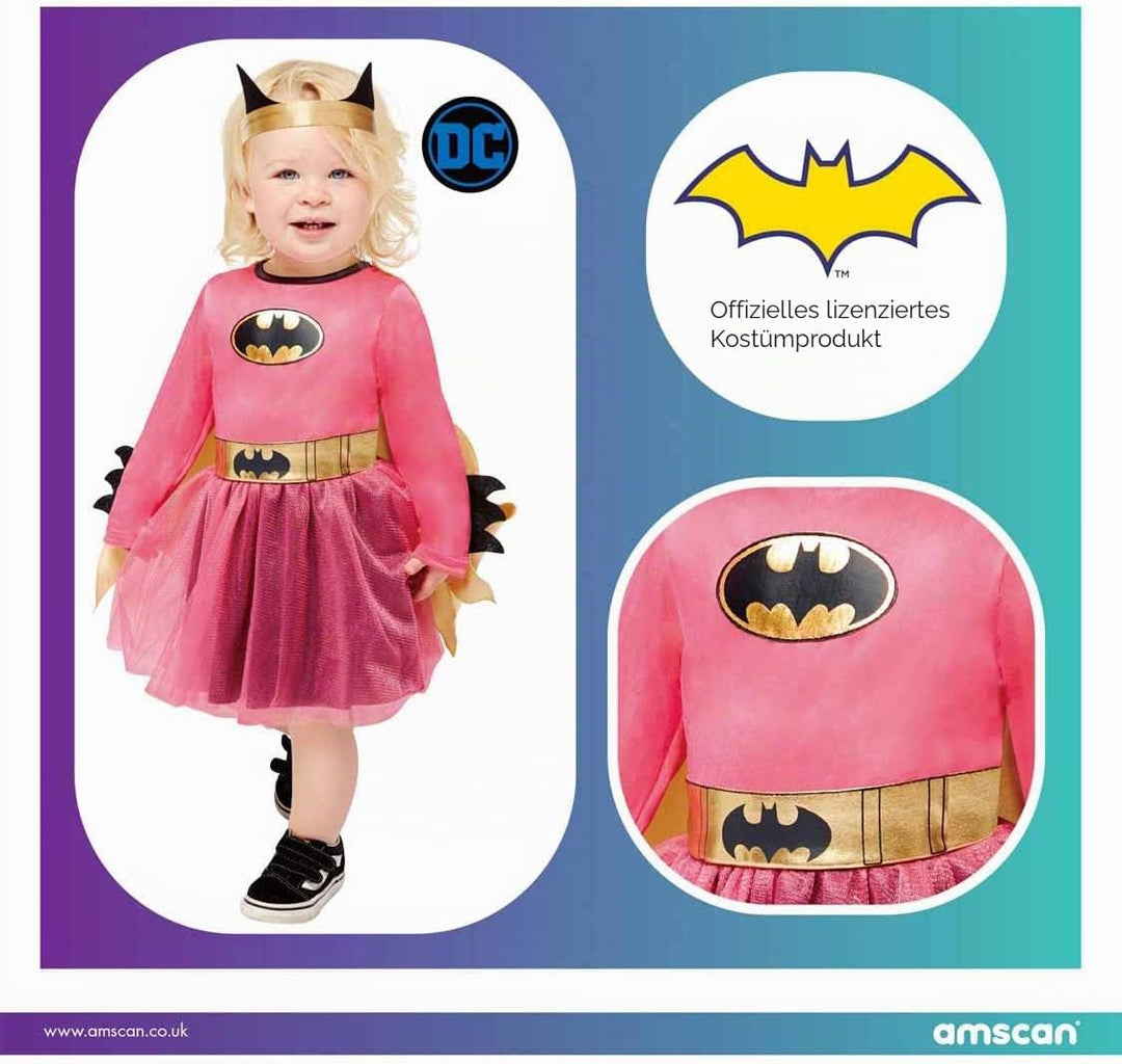 Amscan - Baby-Kostüm pinkes Batgirl, Tüll-Kleid mit Umhang, Stirnband, Super Heroes, Motto-Party, Ka