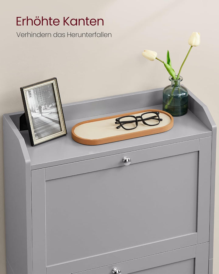 VASAGLE Schuhschrank 3 Klappen, Schuhkipper, Schuhregal, Schuhaufbewahrung, Oberplatte, Trennwand ve