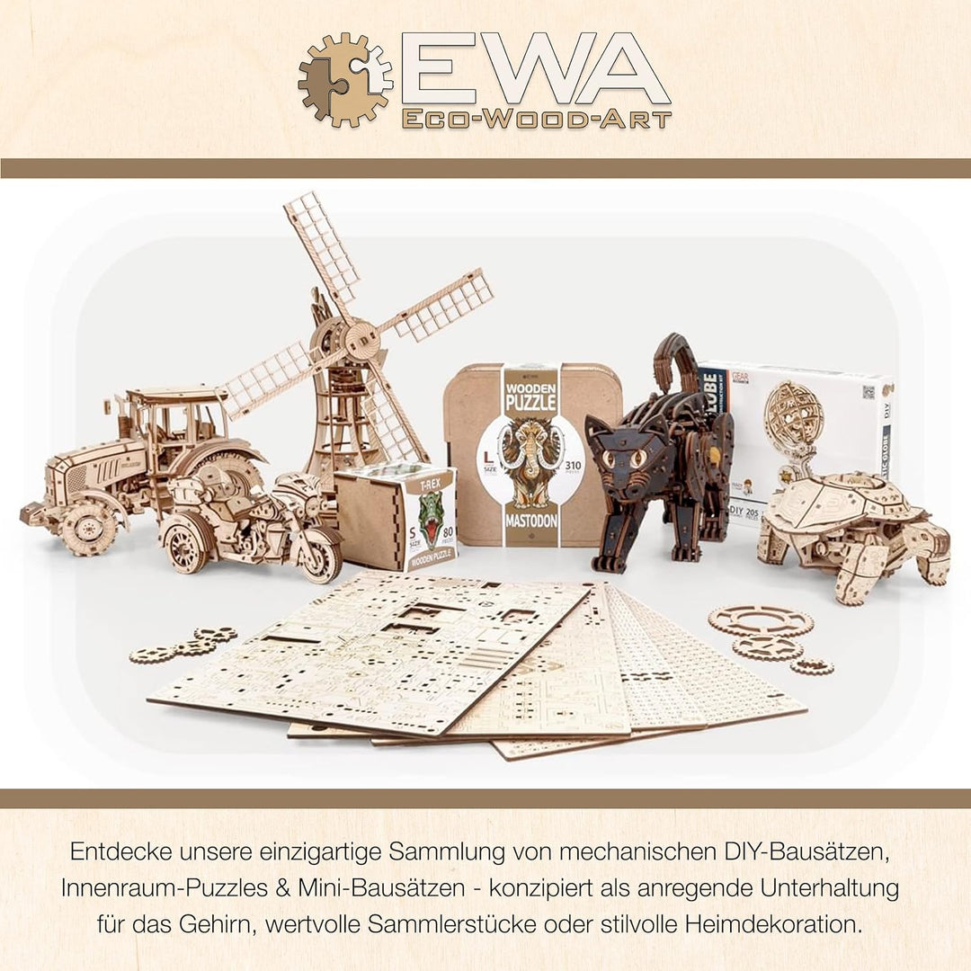 EWA Eco-Wood-Art 3D Puzzle Erwachsene 3D Holzpuzzle mit Gummibandmotor, Rädern &amp; rotierender Kanone