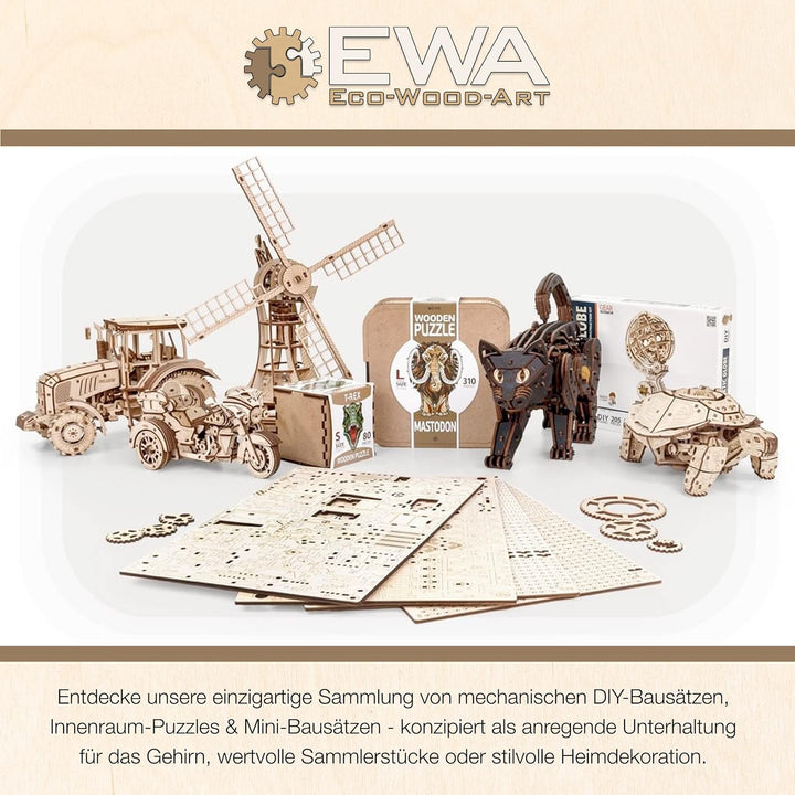 EWA Eco-Wood-Art 3D Puzzle Erwachsene 3D Holzpuzzle mit Gummibandmotor, Rädern &amp; rotierender Kanone