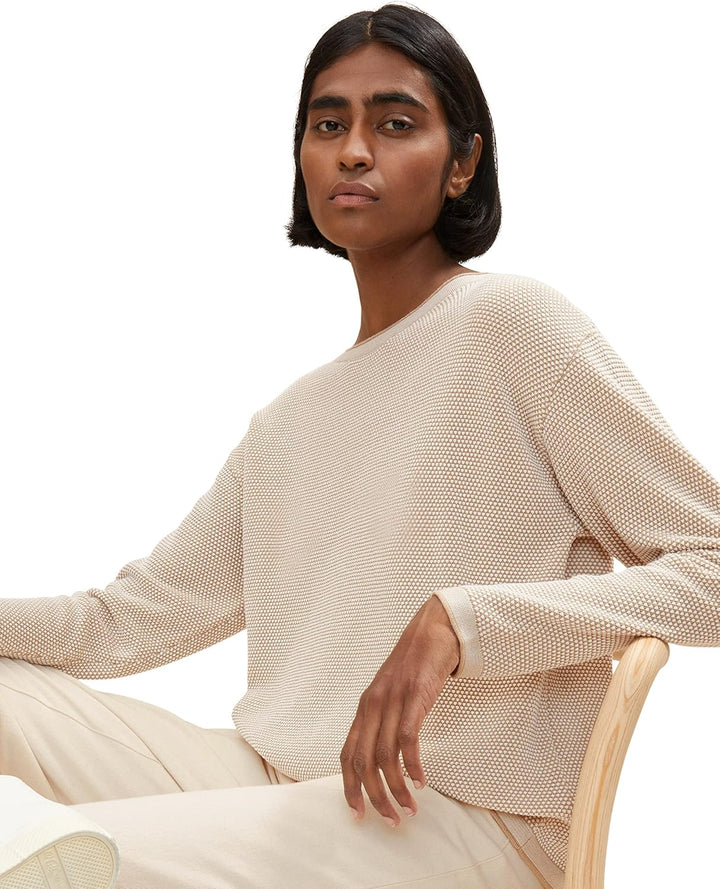 TOM TAILOR Damen Strickpullover aus Bio-Baumwolle XS 30438 - Beige Bubble Structure, XS 30438 - Beig