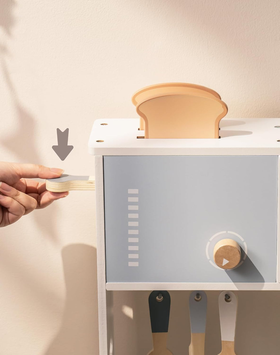 ROBUD Spielküche für Kinder, Kinderküche Holz mit Pflanzkasten & Toaster & Eismaschine & Schneiden S