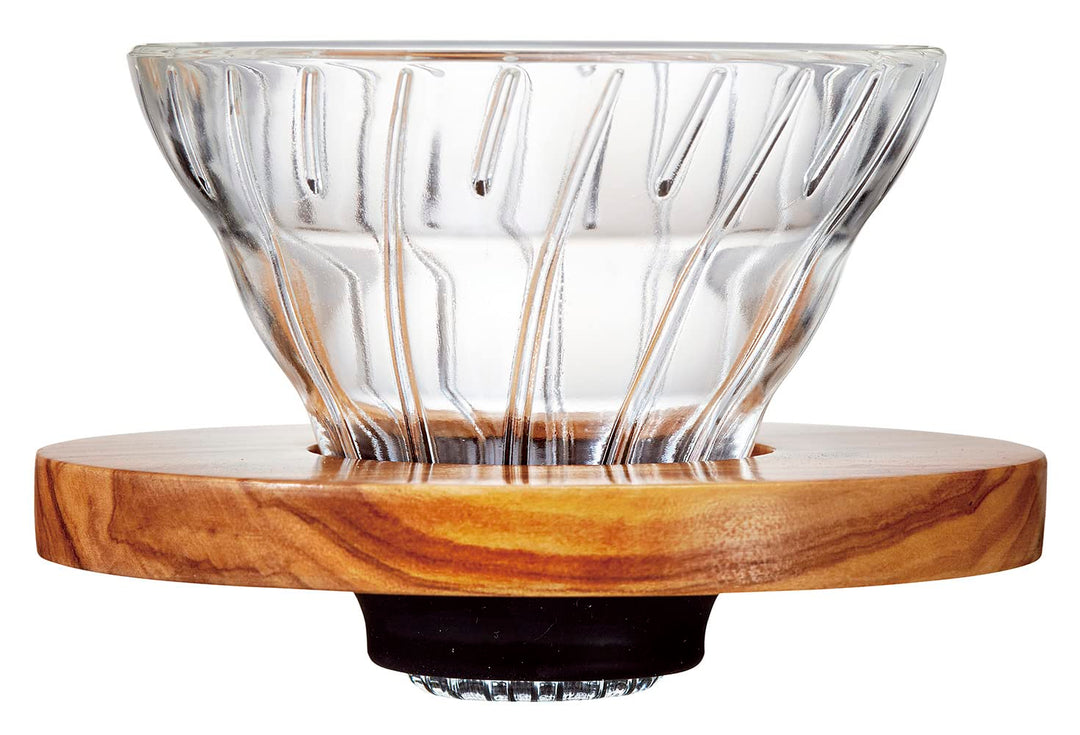 HARIO VDGR-01-OV V60 Hitzebeständiges Glas Transparent Kaffee-Tropfer Olivenholz 01 Kaffee-Drip für