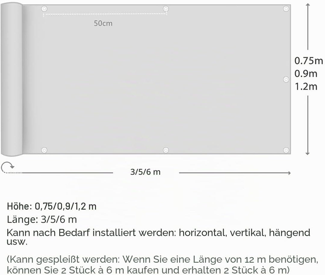 Sekey Balkon Sichtschutz Balkonabdeckung Balkonverkleidung blickdichte Wind- und UV-Schutz, 100% Pri