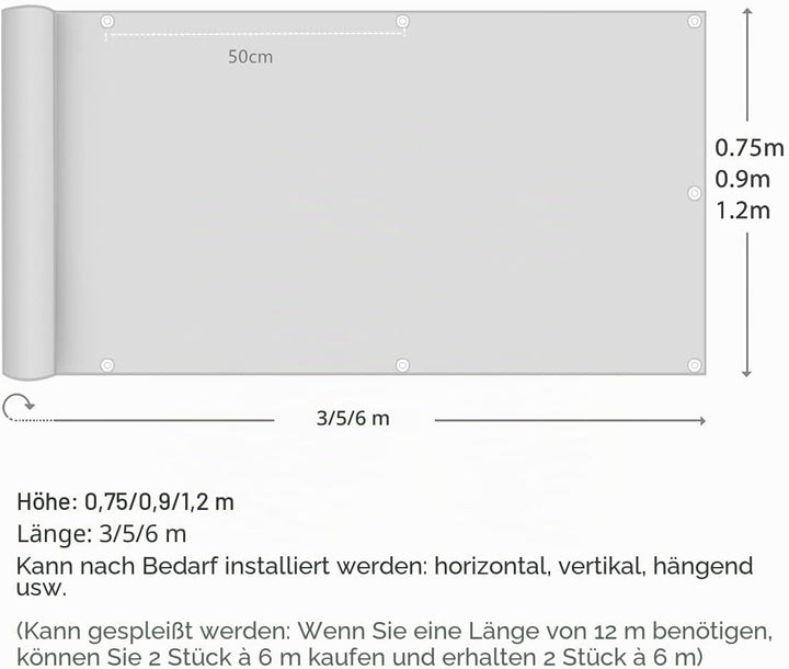Sekey Balkon Sichtschutz Balkonabdeckung Balkonverkleidung blickdichte Wind- und UV-Schutz, 100% Pri