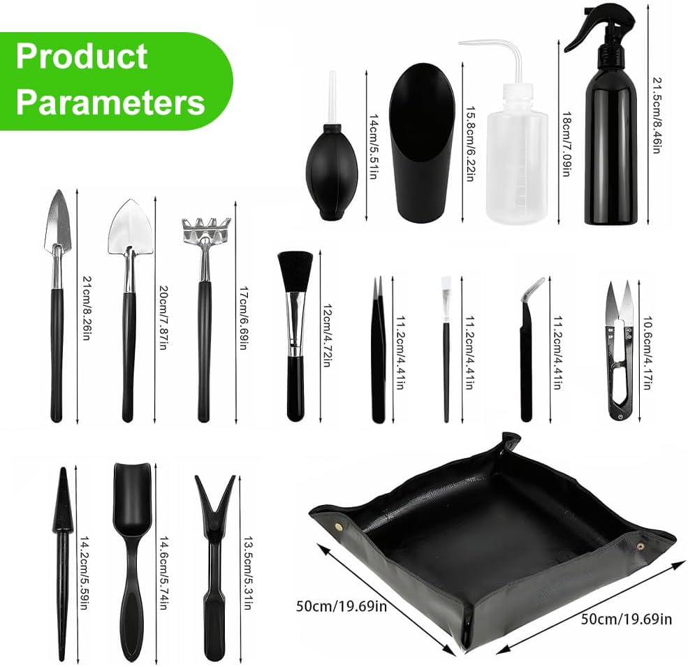 Bonsai Werkzeug Set 16 Stück mit wasserdichte Umtopfmatte, Bonsai Starter Kit, Bonsai Set Starter Ki