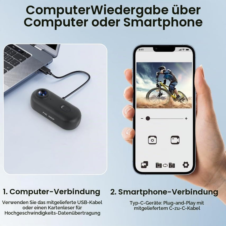 Action Cam, Mini Bodycam, POV Vlog Kamera 120° Weitwinkel, wasserdicht bis 30 m, 10+ Zubehörteile, 1