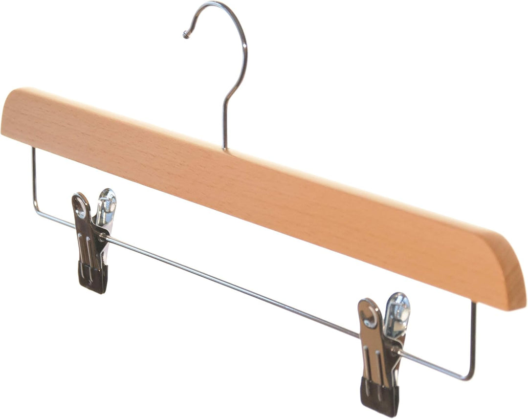 Kleiderbügel aus Holz, Hosenbügel, Natur lackiert (10 St. Hosenhalter Metallsteg + Klammern), 10 St.
