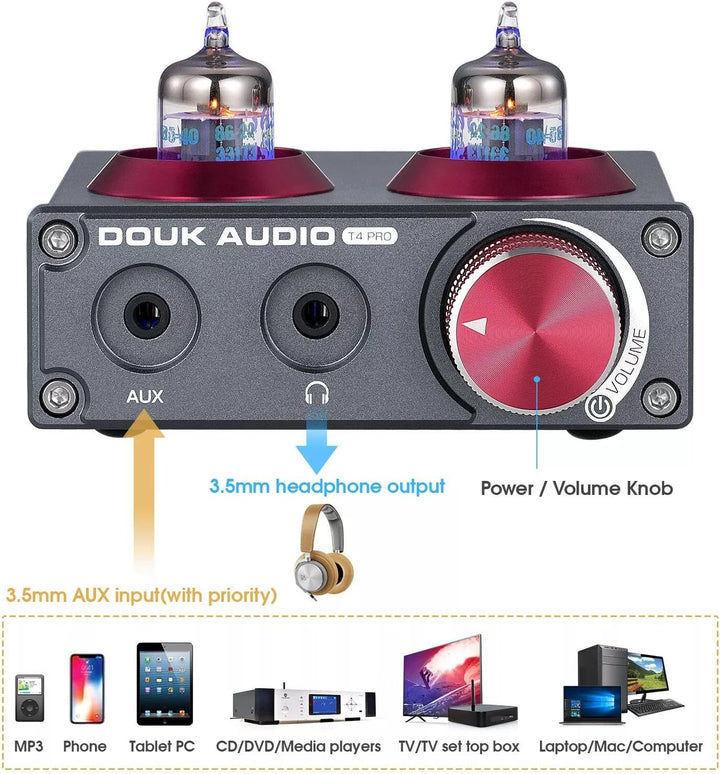 Phono-Vorverstärker,Douk Audio T4 PRO Mini Valve Tube MM Phono Verstärker GE5654 Röhrenvorverstärker