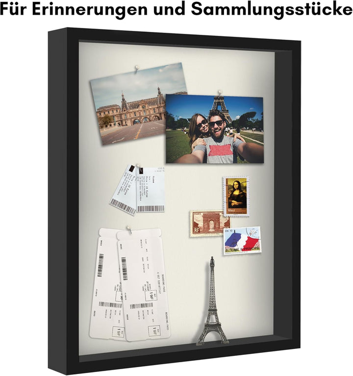 Americanflat 3D-Bilderrahmen zum Befüllen - 40x50 cm - tiefer Objektrahmen mit weichem Leinentuch al
