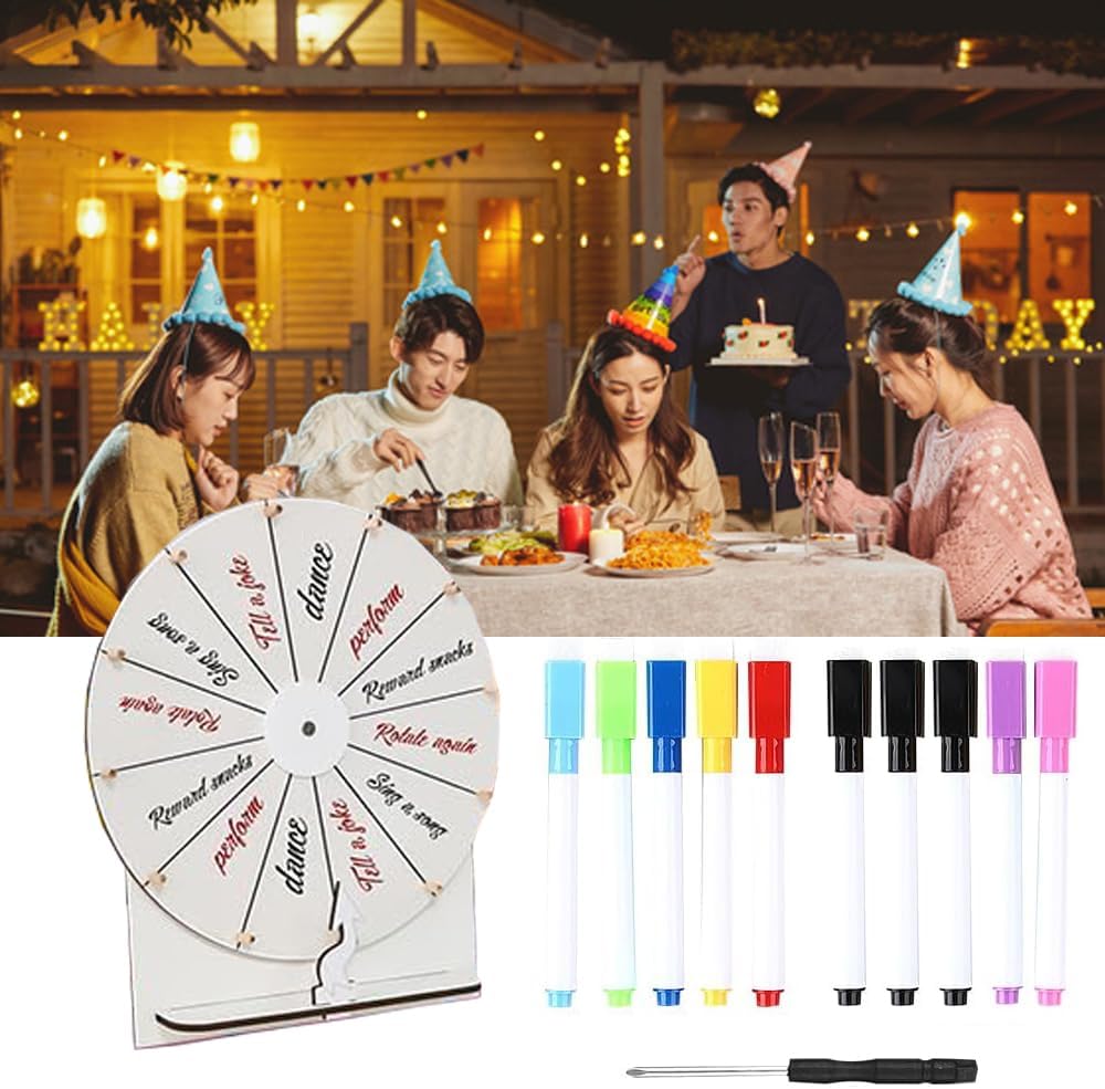 Glücksrad zum Drehen, 29cm Hölzernes Glücksrad, Grosses Set mit Radiergummi und Markierstift, für Pa