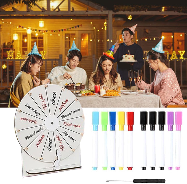 Glücksrad zum Drehen, 29cm Hölzernes Glücksrad, Grosses Set mit Radiergummi und Markierstift, für Pa