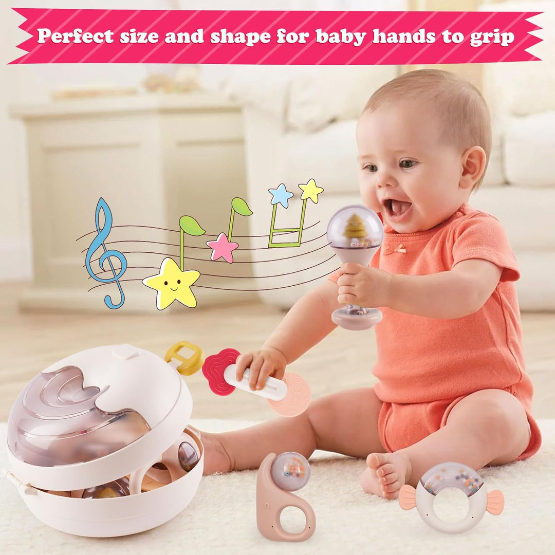 Rassel Beissring Set, 10PCs BPA_frei Silikon Baby Spielzeug, Rasseln Beissring für Babys 0-9 Monate,