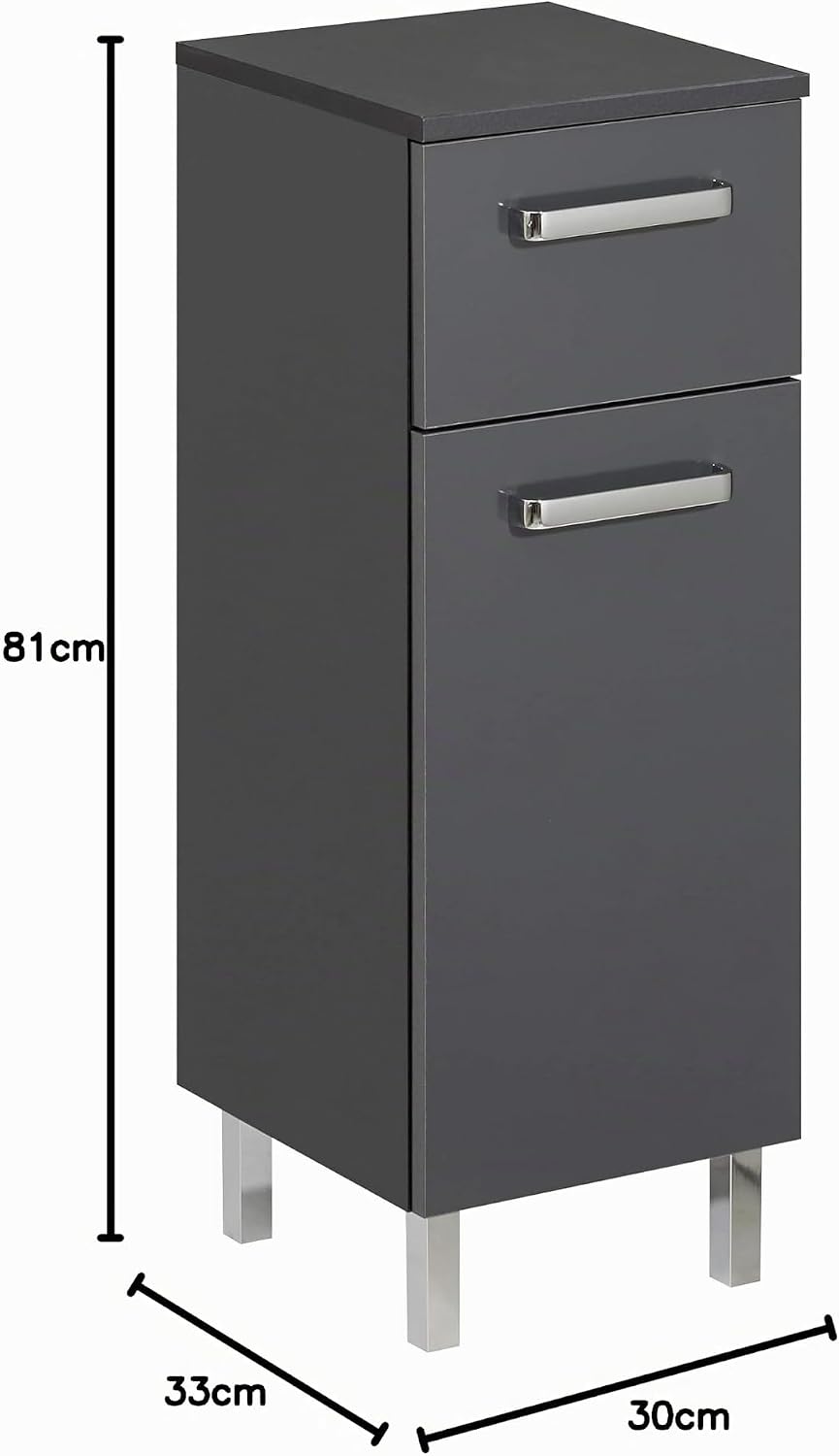 Pelipal Badezimmerschrank Quickset 311 in Anthrazit Glanz, 30 cm breit | Unterschrank mit 1 Tür, 1 S