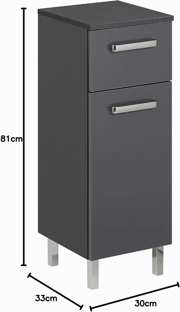 Pelipal Badezimmerschrank Quickset 311 in Anthrazit Glanz, 30 cm breit | Unterschrank mit 1 Tür, 1 S
