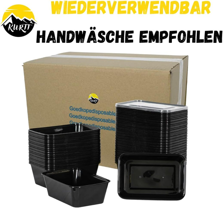 KURTT 100 Stück, Mealprep-Behälter, Mahlzeitsbehälter, Mikrowellenschalen mit Deckeln, Frischhaltebe