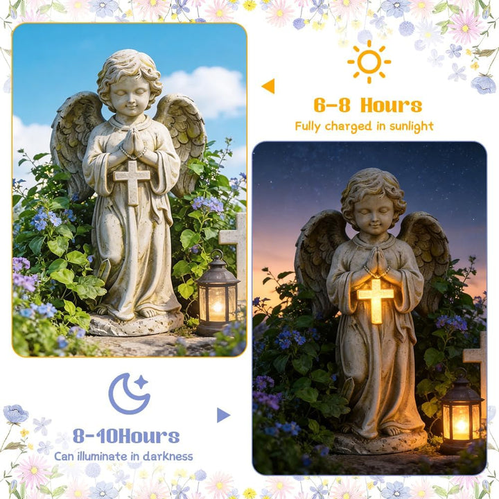 Solar Engel Gartenstatuen, LED Fairy Engel Figur, Engel für Grab Wetterfest, LED-Schutzengel-Figur m