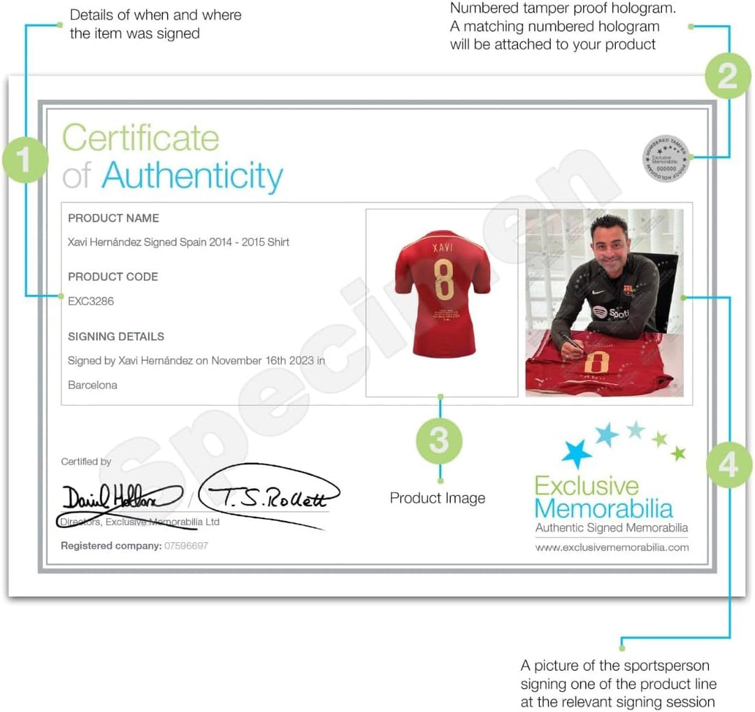 Spanien 2014-15 Trikot, signiert von Xavi Hernandez. Gerahmt