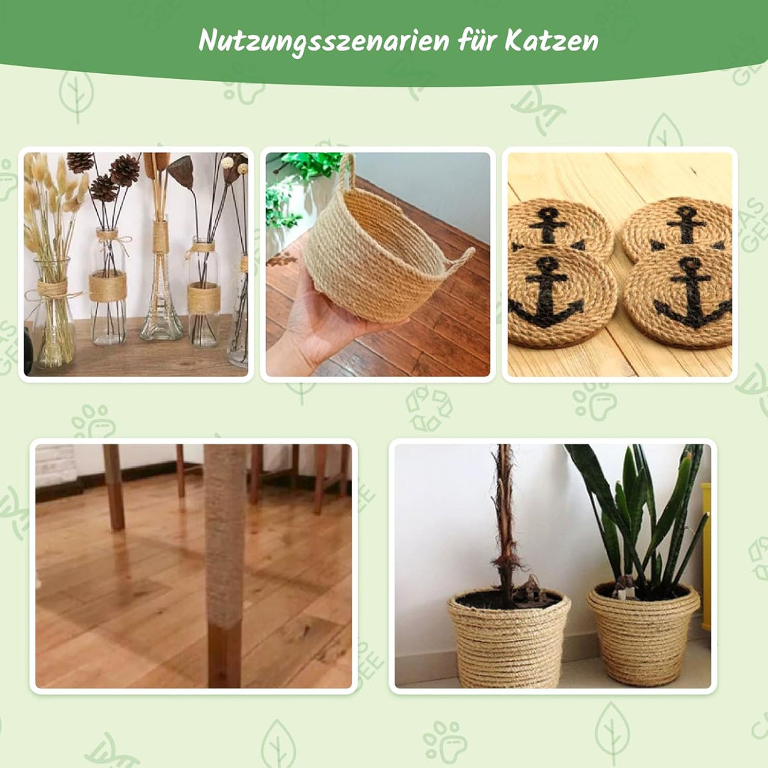 Sisalseil für Kratzbaum - 8mm x 100m, Natur Sisal Seil für Katzen, Dekoratives Kratzbaum Seil für Hä