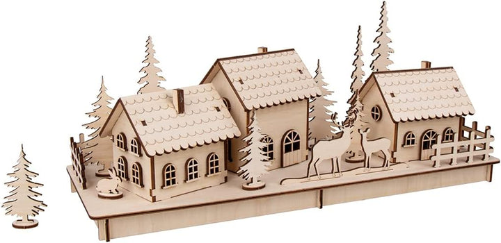 Rayher Holz 3D-Baus. Winterdorf, FSC Mix Credit, natur, 40x14,5x17cm, 84teilig, Weihnachtsdekoration