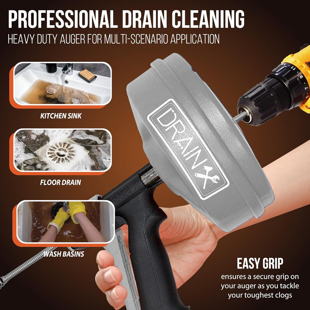 DrainX Spinfeed 50 Fuss Trommelschnecke, manuelle Verwendung oder Bohrmaschinen-Antrieb, automatisch