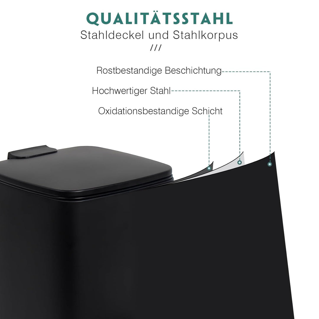 Kosmetikeimer 8L, Mülleimer bad, Badmülleimer mit Deckel, (Soft Close) Tretmülleimer aus Metall für