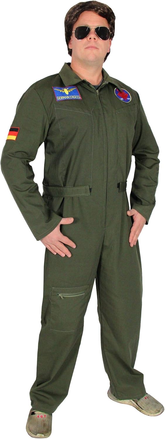 Foxxeo Jetpilot Kostüm für Herren Piloten Kostüm Karneval Fasching Männer Pilot Overall - Grösse S -