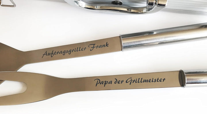 Grillbesteck mit Name individuell graviert, BBQ Set mit Gravur, Grillzange, Fleischwender, Geschenk