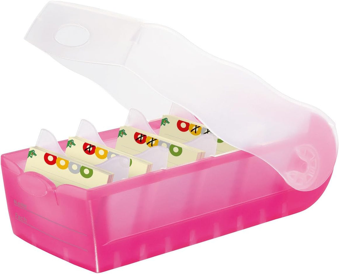 Karteibox CROCO A7, transl.-pink mit 5 Stützen und 100 Karten, 2 Boxen-Sparset