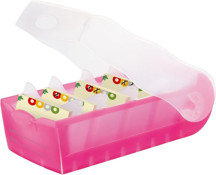 Karteibox CROCO A7, transl.-pink mit 5 Stützen und 100 Karten, 2 Boxen-Sparset