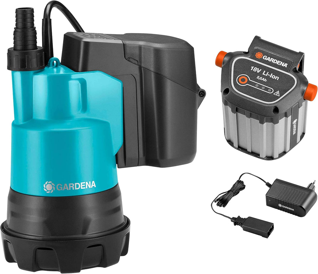 Set Klarwasser-Tauchpumpe 2000/2 Li-18, Inhalt: Klarwasser-Tauchpumpe, 18 V Akku und Ladegerät