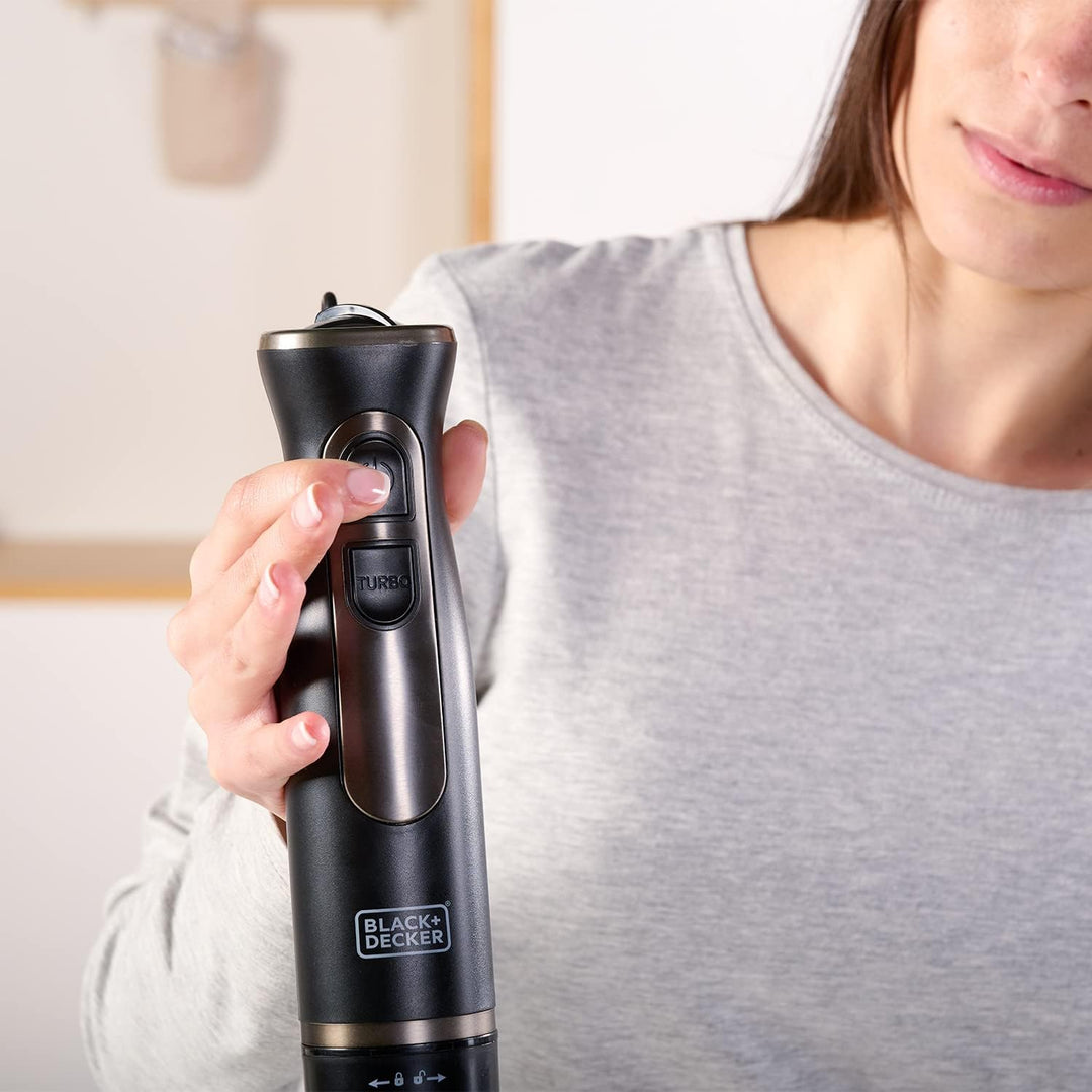 BLACK+DECKER BXHBA600E Stabmixer, 3 Zubehörteile, 600 W, Edelstahl, Kunststoff, 20 Geschwindigkeiten
