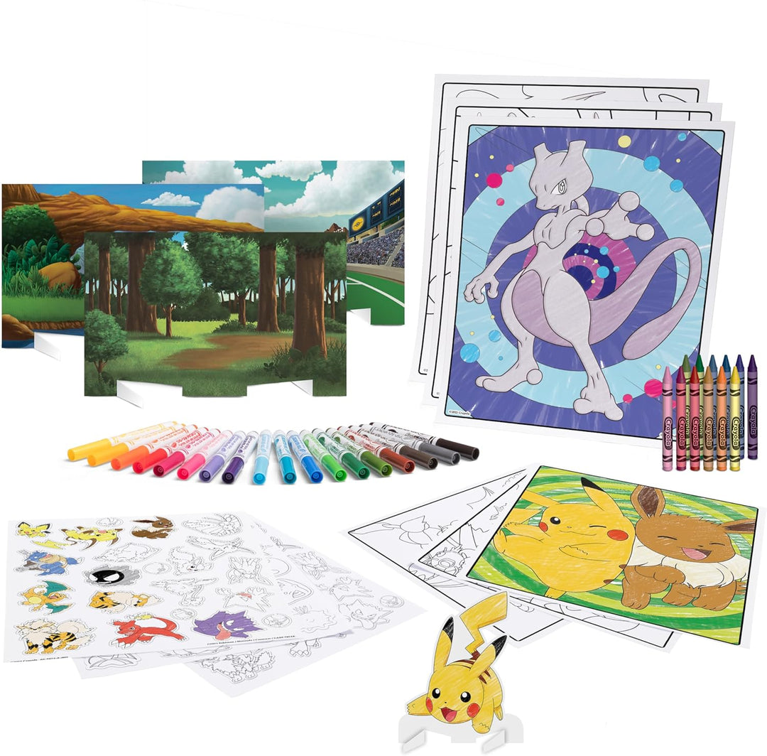 CRAYOLA - Pokémon 5-in-1 Kreativset, mit Ausmalblättern, Markern, Buntstiften, Aufklebern, 60 Stück,