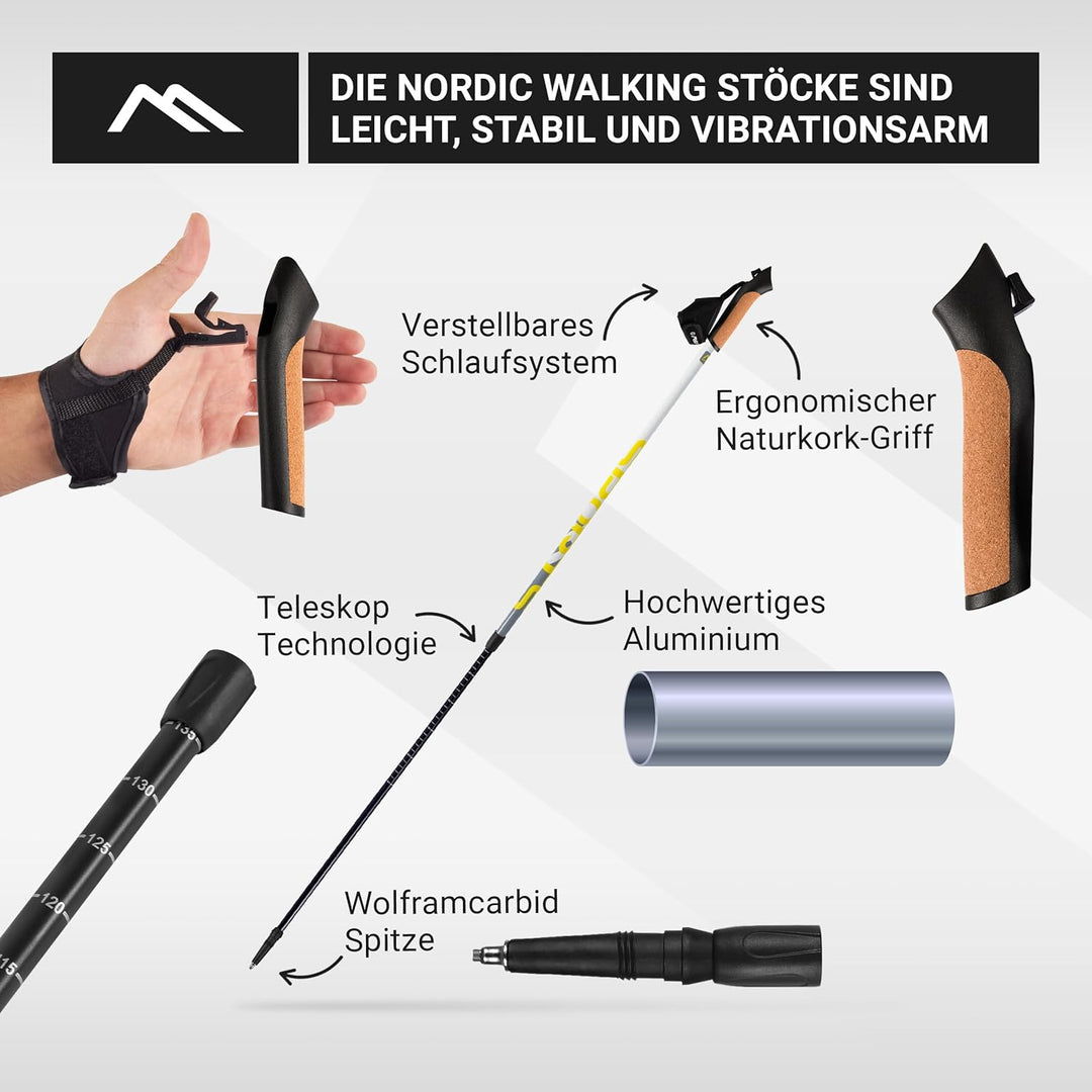 Nordic Walking Stöcke Premium - hochwertige Qualität - Superleicht - auswählbar mit Tragetasche - Wa