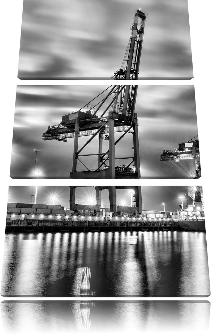 Pixxprint Containerkran im Hafen als Leinwandbild/Grösse: 3 Teilig (120x80) / Wandbild/Kunstdruck/fe