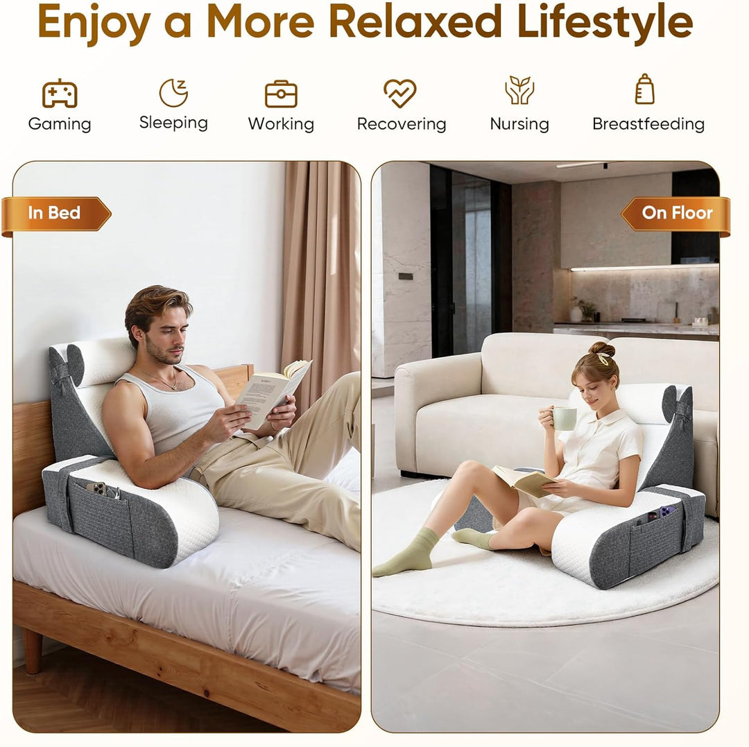 Ergonomisches Lesekissen für Bett und Sofa mit Abnehmbarer Nackenrolle & Armlehne, Multifunktions Rü