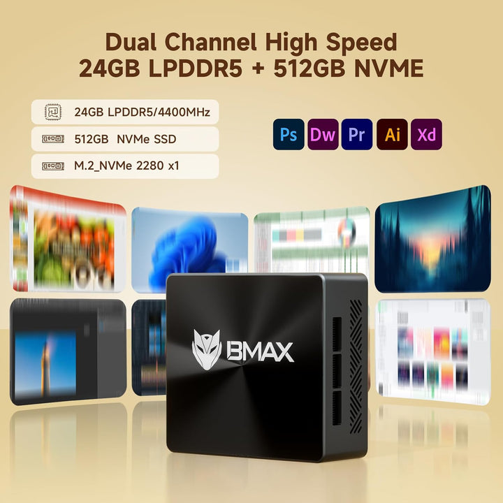 BMAX Mini PC Intel Core i5-12600H(12C/16T,bis zu 4.5GHz) 24GB LPDDR5 512GB NVMe SSD Wi11 Pro|Micro D