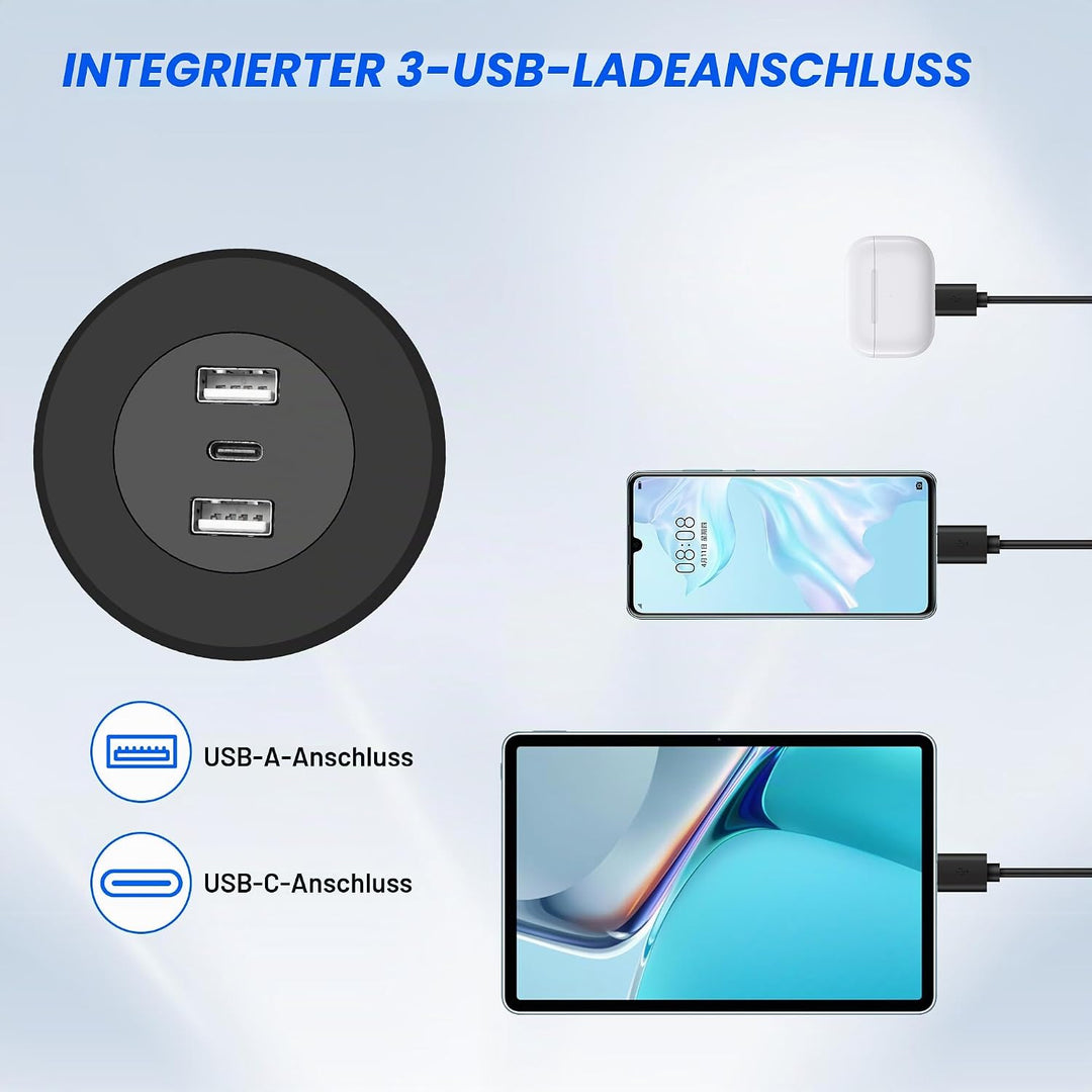 MEIRIYFA 3-in-1 Desktop Power Embedded Ladegerät, USB/Typ C Desktop Station Halterungen Laden Dual U