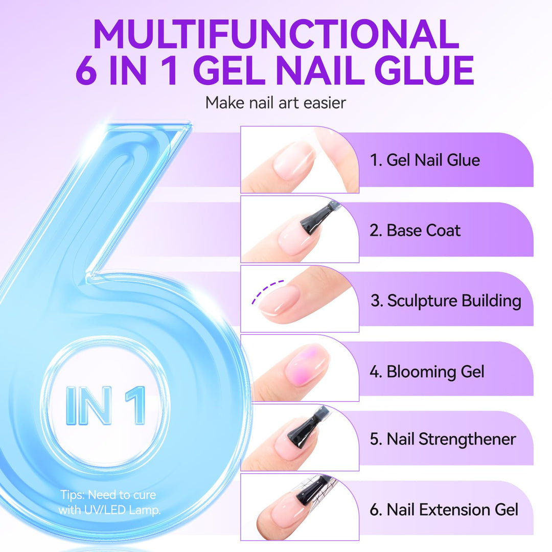 Gelike ec Nail Glue Extra Strong Duo 6 in1 Nagelkleber für Kunstnägel Nagelkleber für Tips Press on