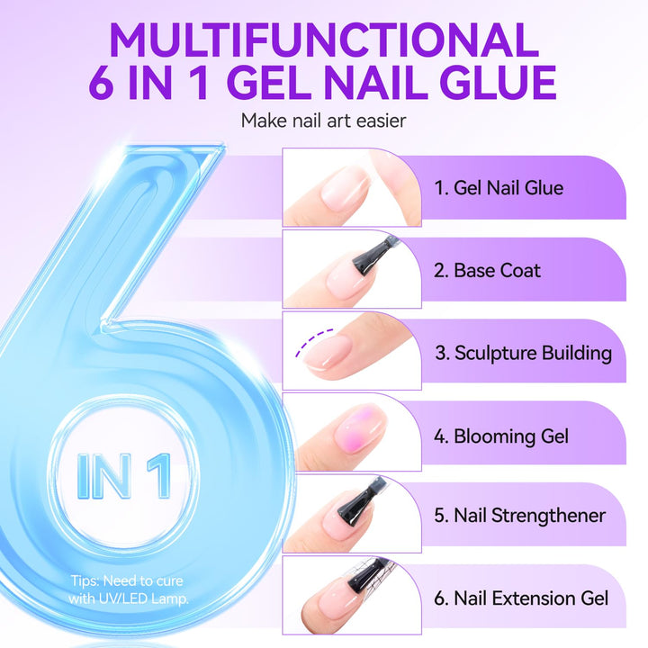 Gelike ec Nail Glue Extra Strong Duo 6 in1 Nagelkleber für Kunstnägel Nagelkleber für Tips Press on
