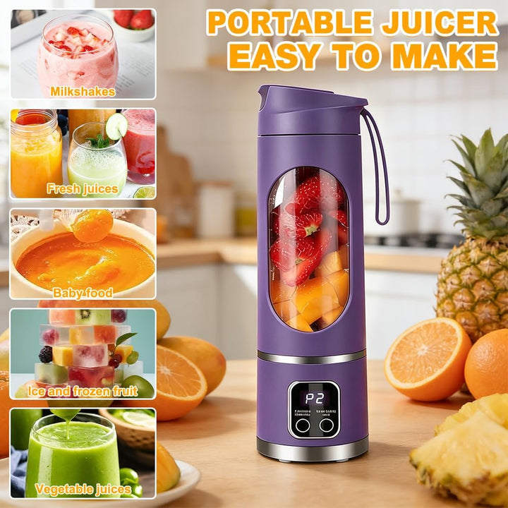 Mixer Smoothie Maker To Go, 450ML Tragbarer Mixer, 1500mAh Portable Blender mit LED 12 Klingen, Mini