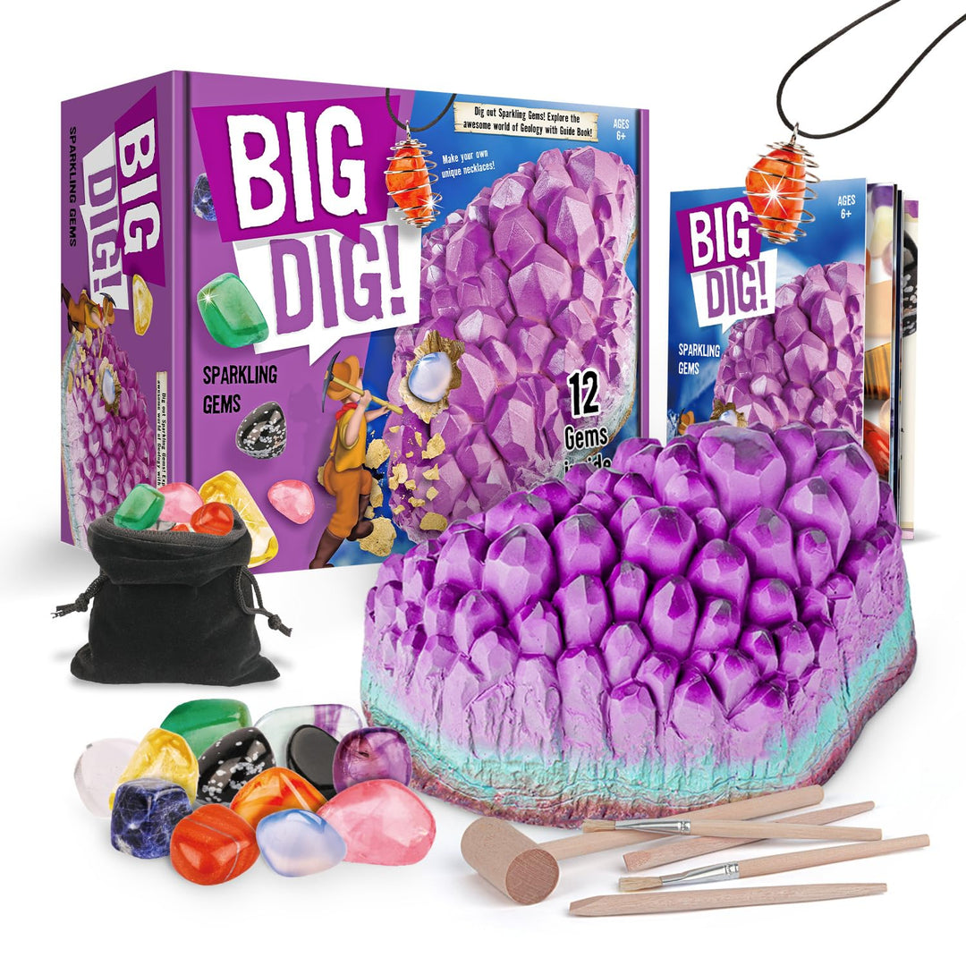 Eggbox Jumbo Mineralien Kristall Ausgrabungsset für Kinder 12 Echte Edelsteine inkl, Amethyst, Rosen