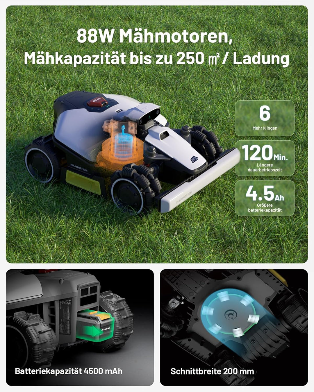MAMMOTION LUBA mini AWD 800 Mähroboter ohne Begrenzungskabel, NetRTK+Vision, Keine RTK-Antenne erfor