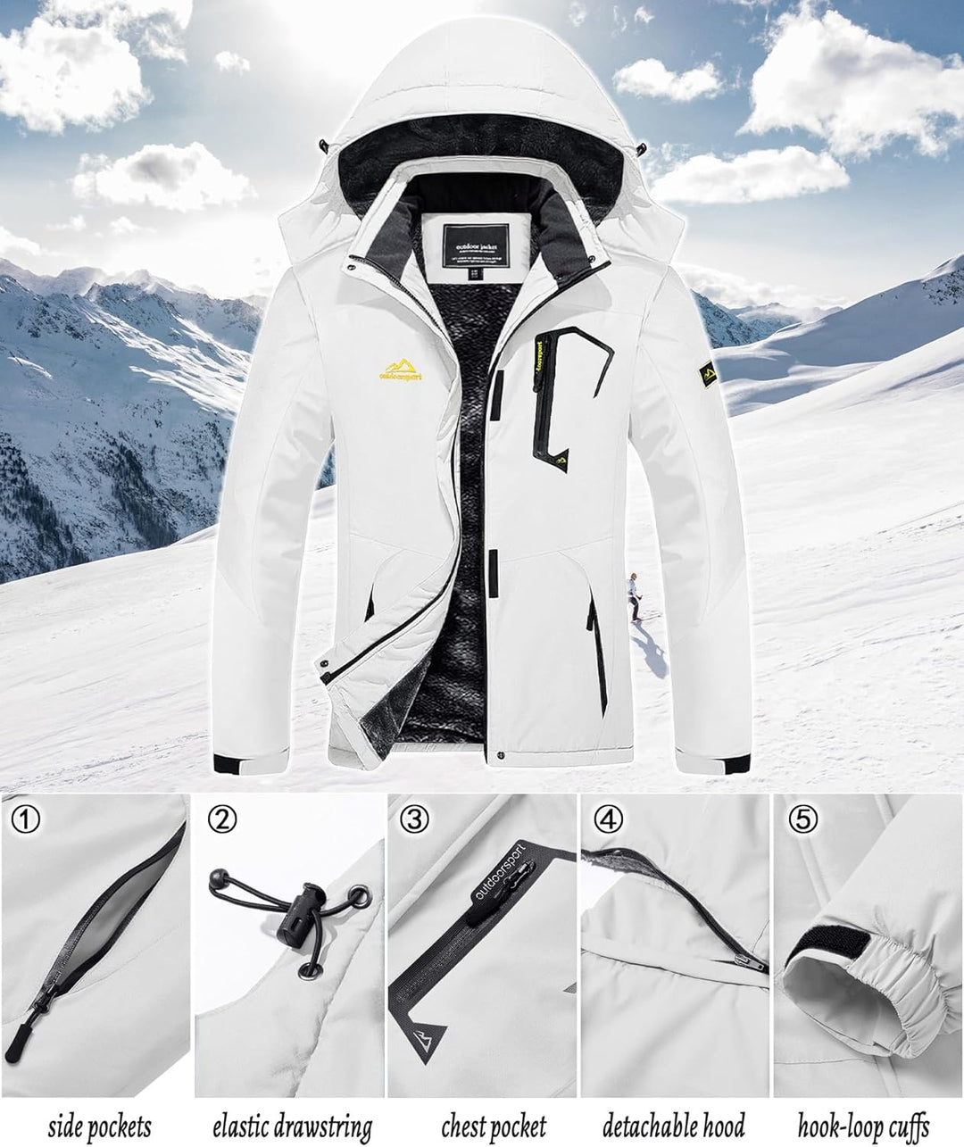 TACVASEN Damen Übergangsjacke Warm Winterjacke Gefüttert Wanderjacke Ski Jacket mit Wasserdichtem Re